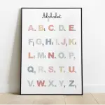 Affiche éducative Alphabet : lettres de A à Z en majuscules et en cursive, couleurs pastel