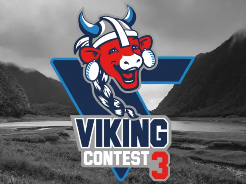 Logo Viking Contest avec la vache de La Vache qui rit coiffée d’un casque viking
