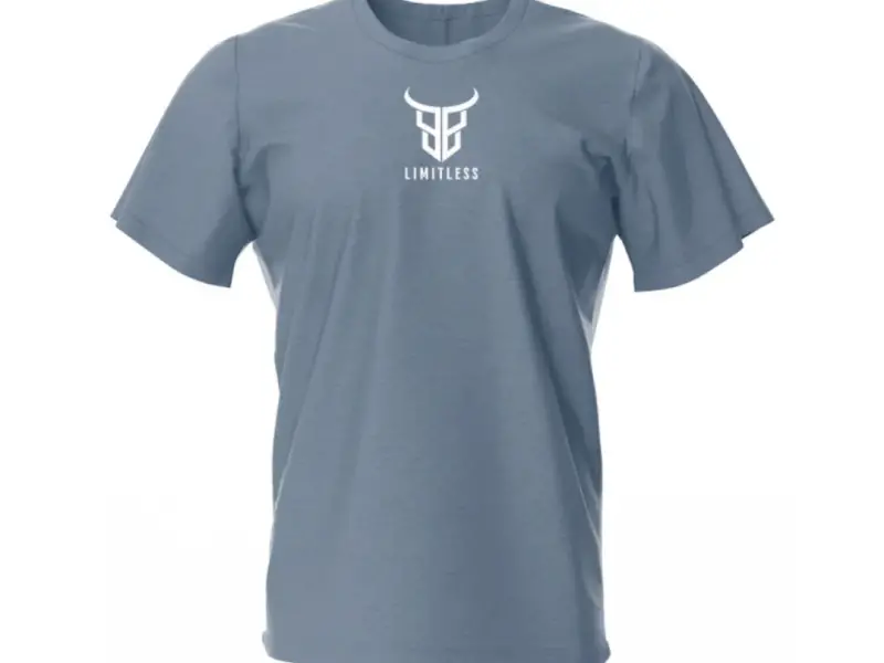 T-shirt gris-bleu floqué du logo Limitless, coach sportif