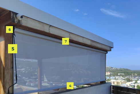 Schéma technique d’un store vertical : guides et barre de charge