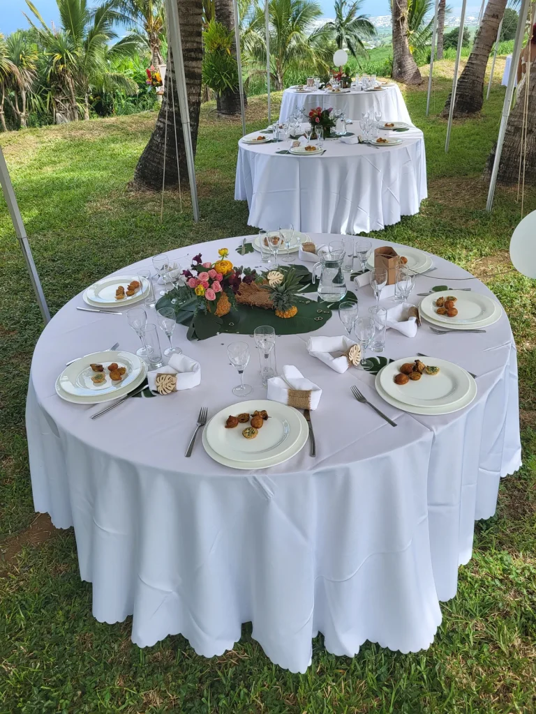 Buffet complet dressé par VH Tous Services Traiteur lors d'un événement à La Réunion en 2023